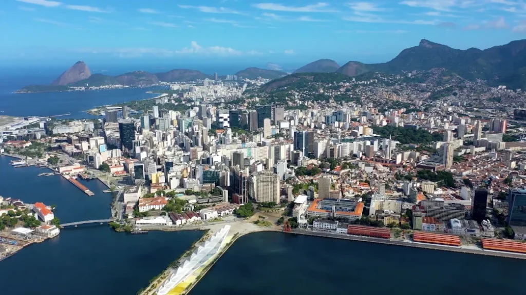 Imagem aérea do centro do Rio de Janeiro.